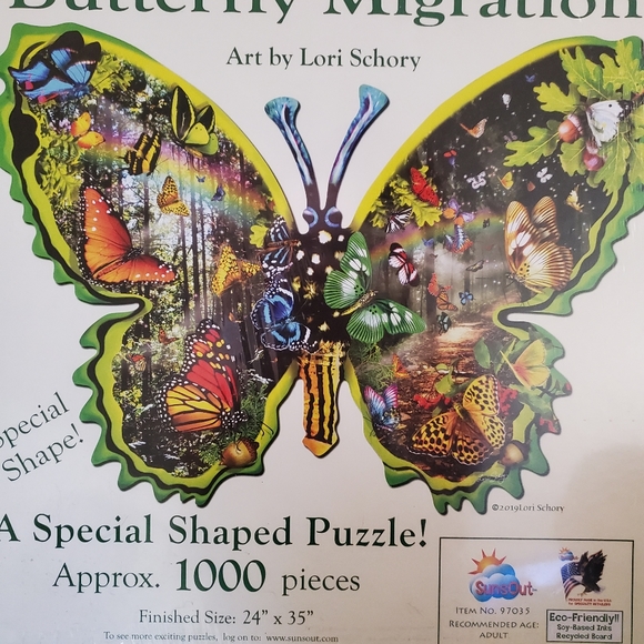 SunsOut Lori Schory Butterfly Migration 1000 pc Shaped Jigsaw Puzzle BRAND NEW - Picture 4 of 7